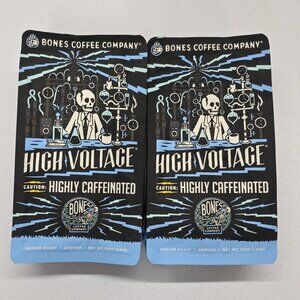 HIGH VOLTAGE Bones Coffee Co Ground Coffee 12oz Med Roast Highly Caffeinated